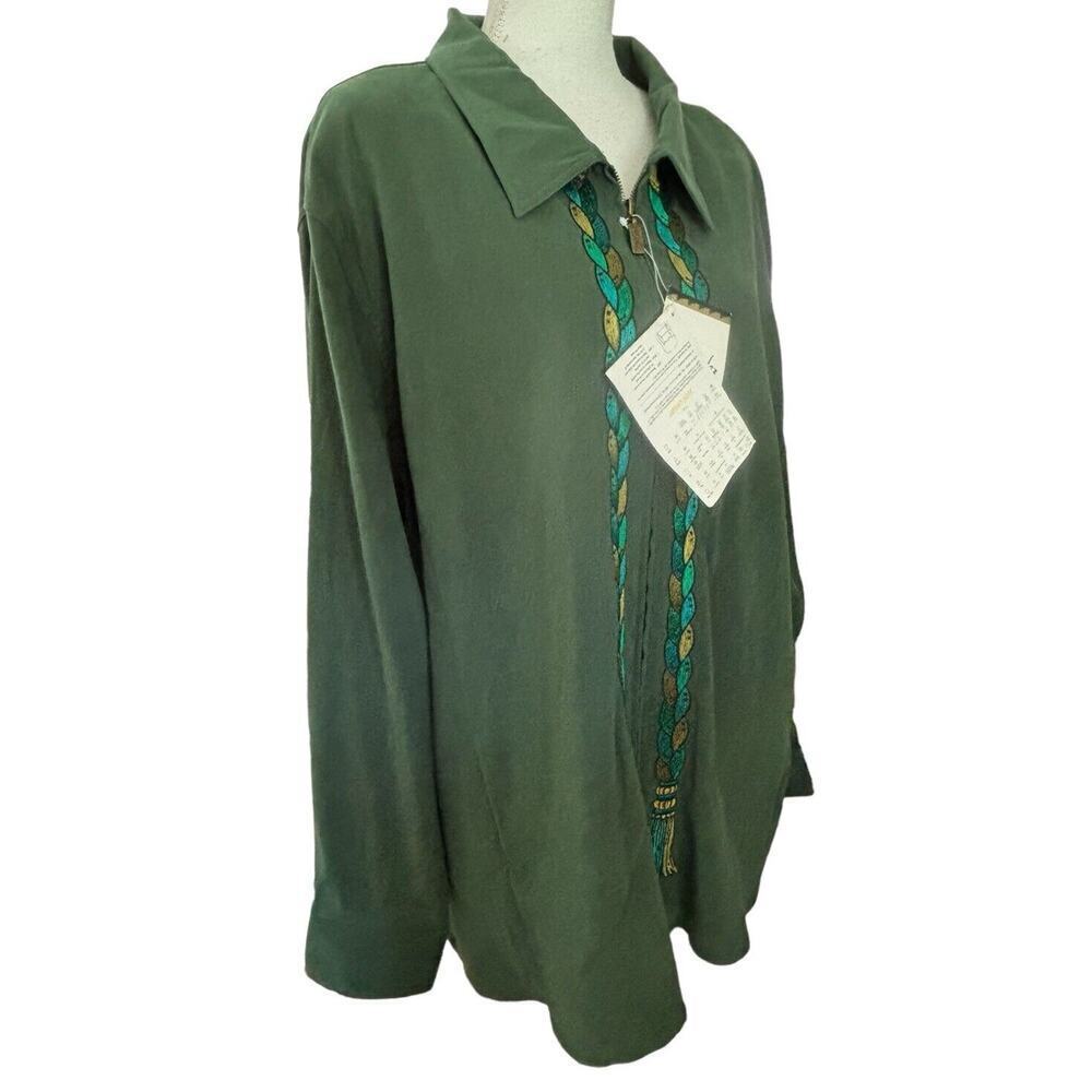BOB MACKIE Stretch Moleskin Tassel Embroidered Zipper Jacket 3X Green NWT - Picture 4 of 9